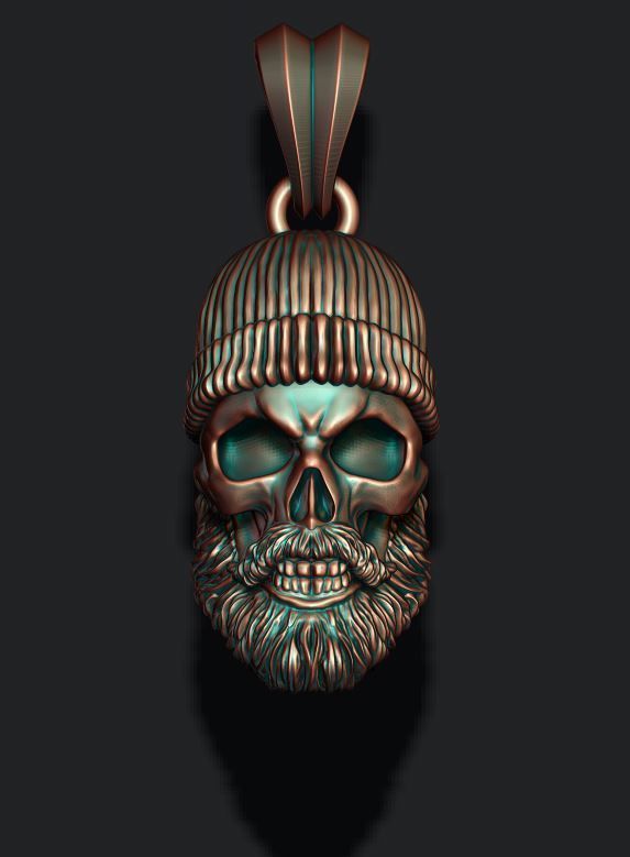 Bearded skull pendant with hat 3D print model_1