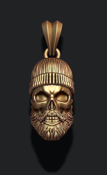Bearded skull pendant with hat 3D print model_5