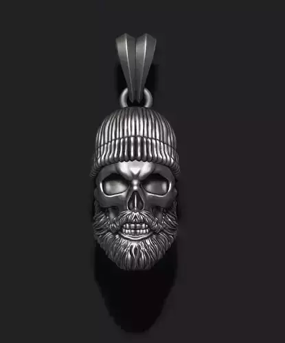 Bearded skull pendant with hat