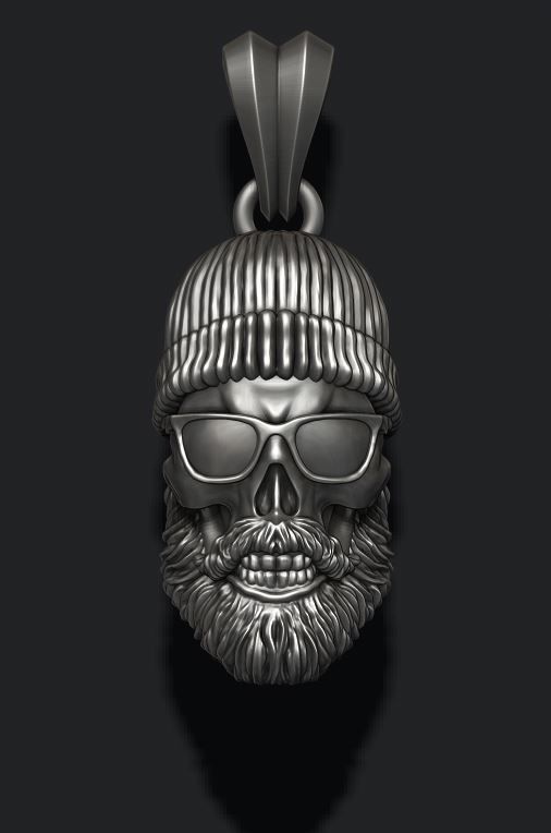 Bearded skull pendant with hat and sunglass 3D print model_5