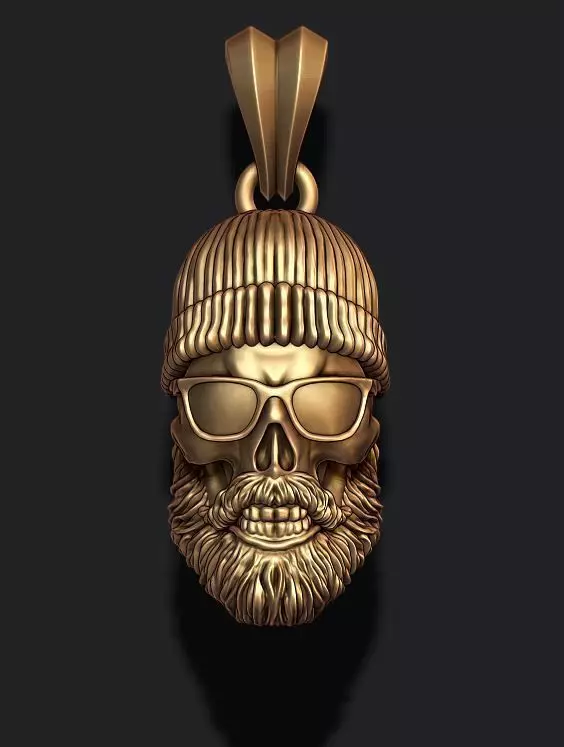 Bearded skull pendant with hat and sunglass 3D print model_0