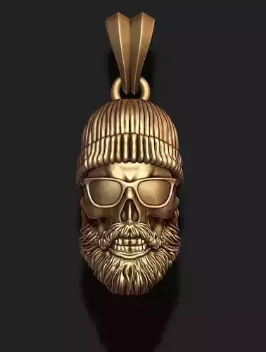 Bearded skull pendant with hat and sunglass