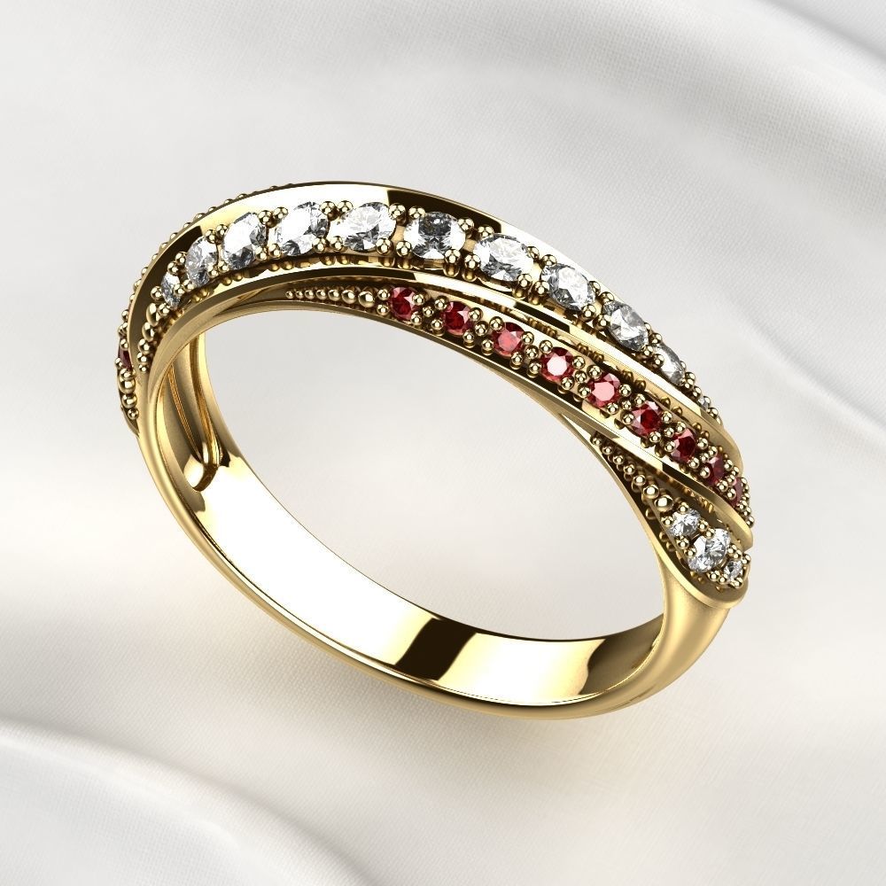 Gem Lines Gold Ring 3D print model_3