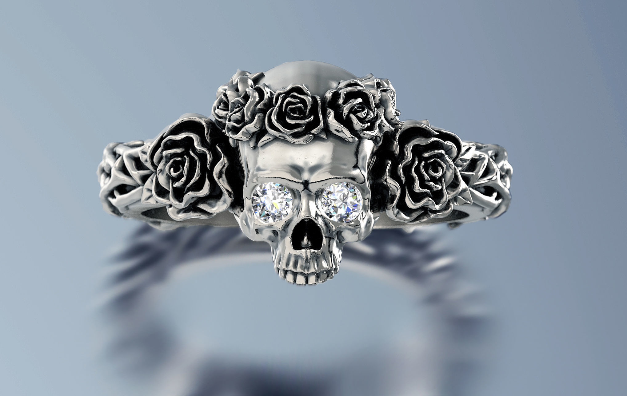 Skull and Roses Ring 3D print model_3