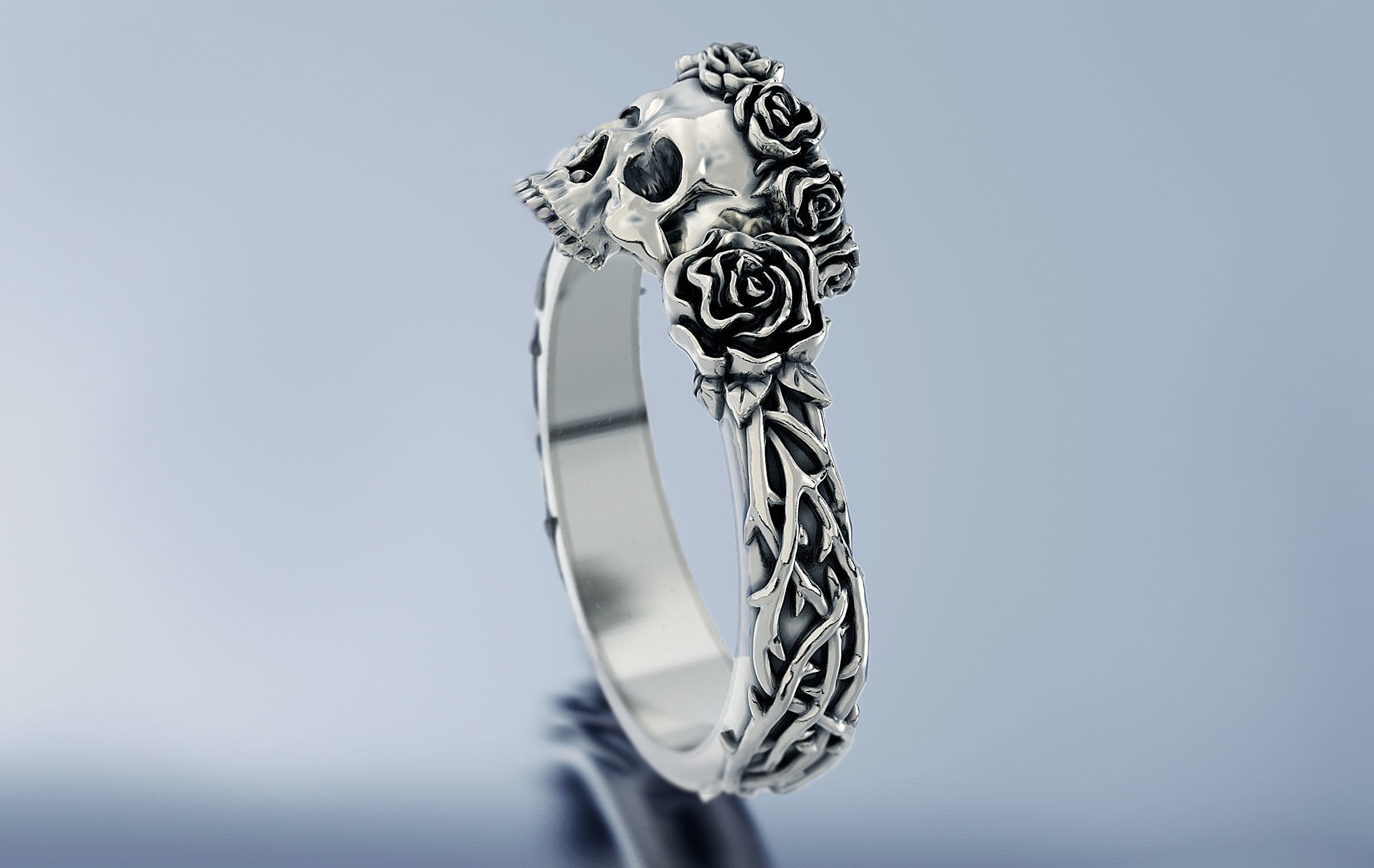 Skull and Roses Ring 3D print model_5