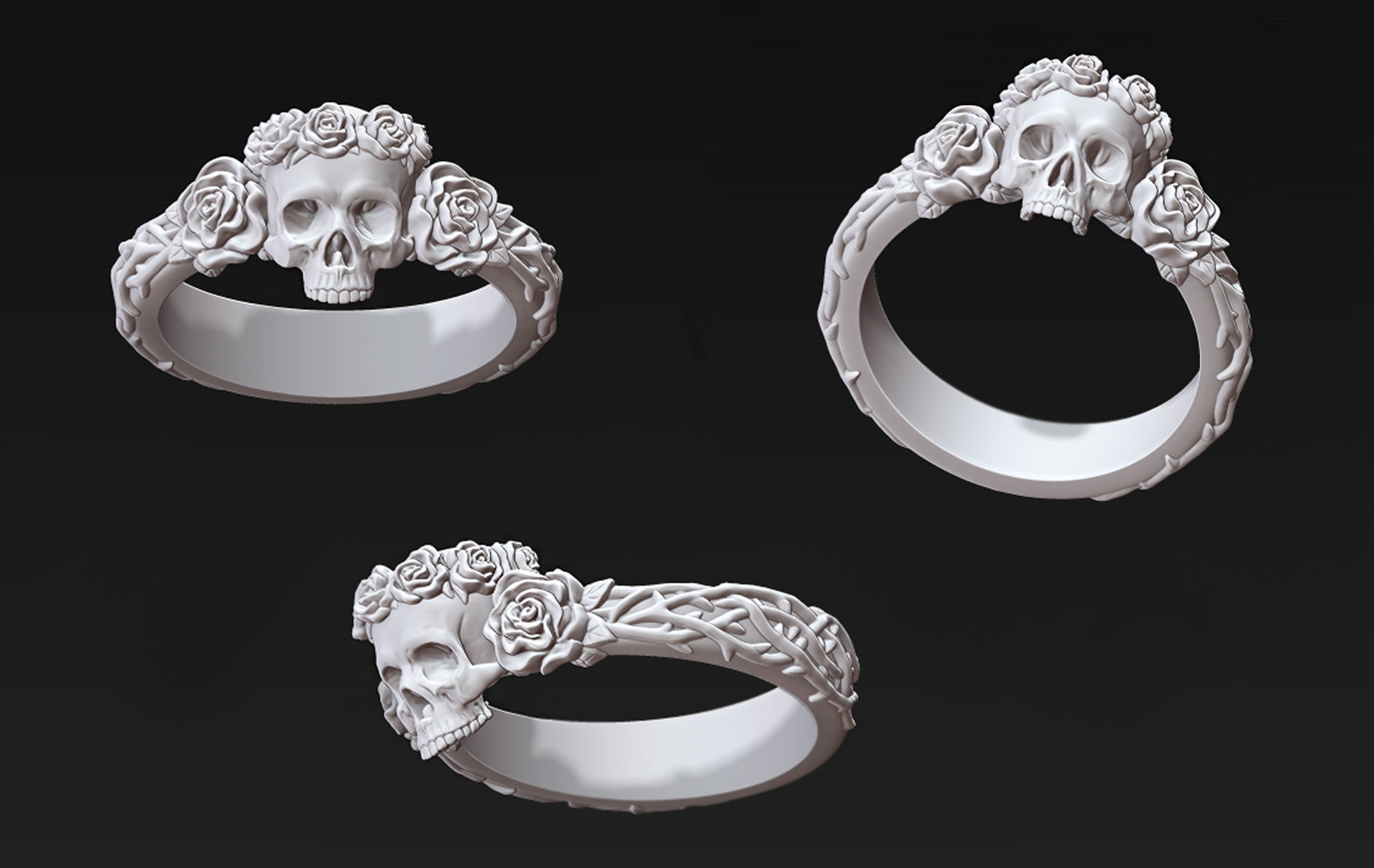 Skull and Roses Ring 3D print model_8