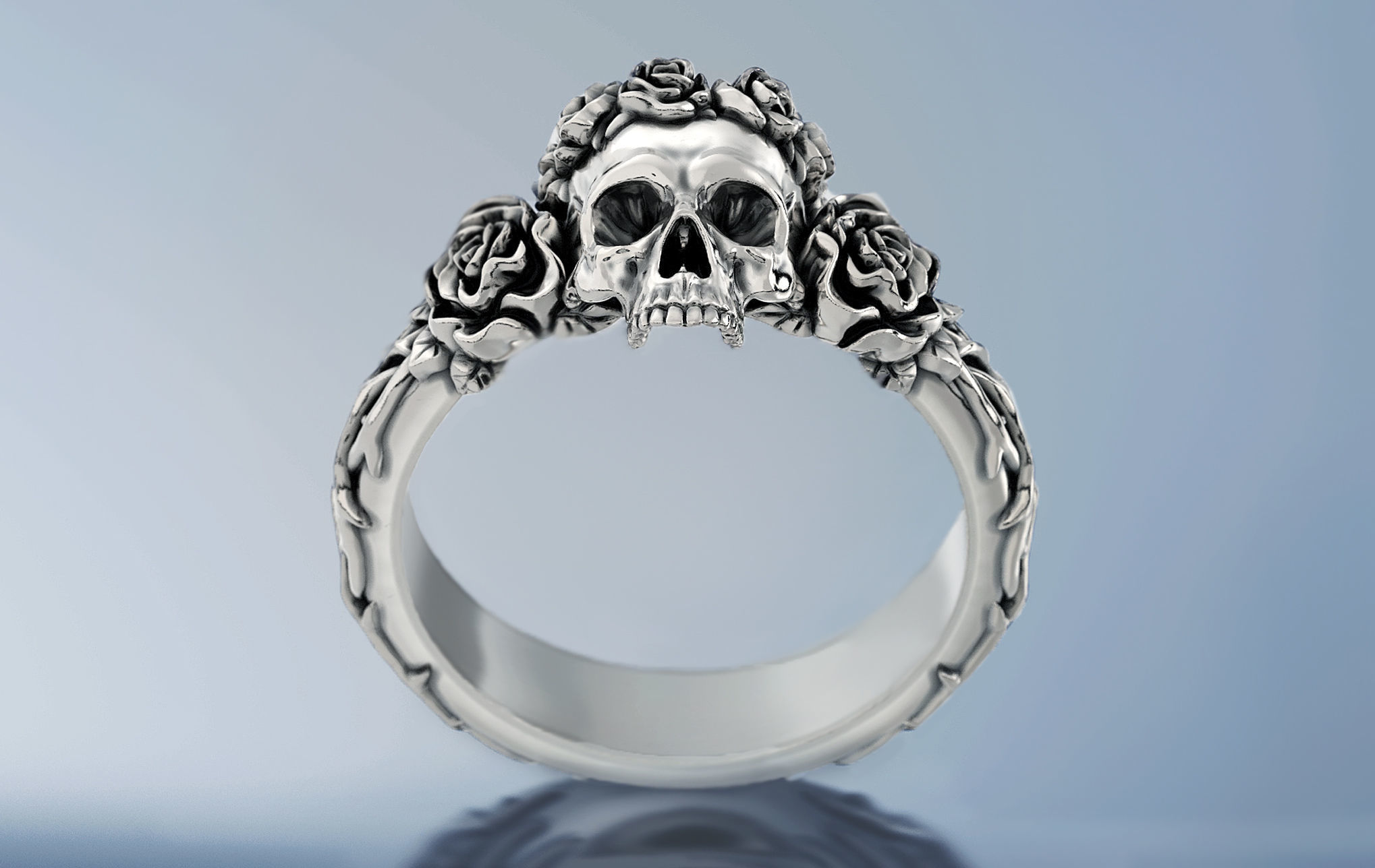 Skull and Roses Ring 3D print model_6