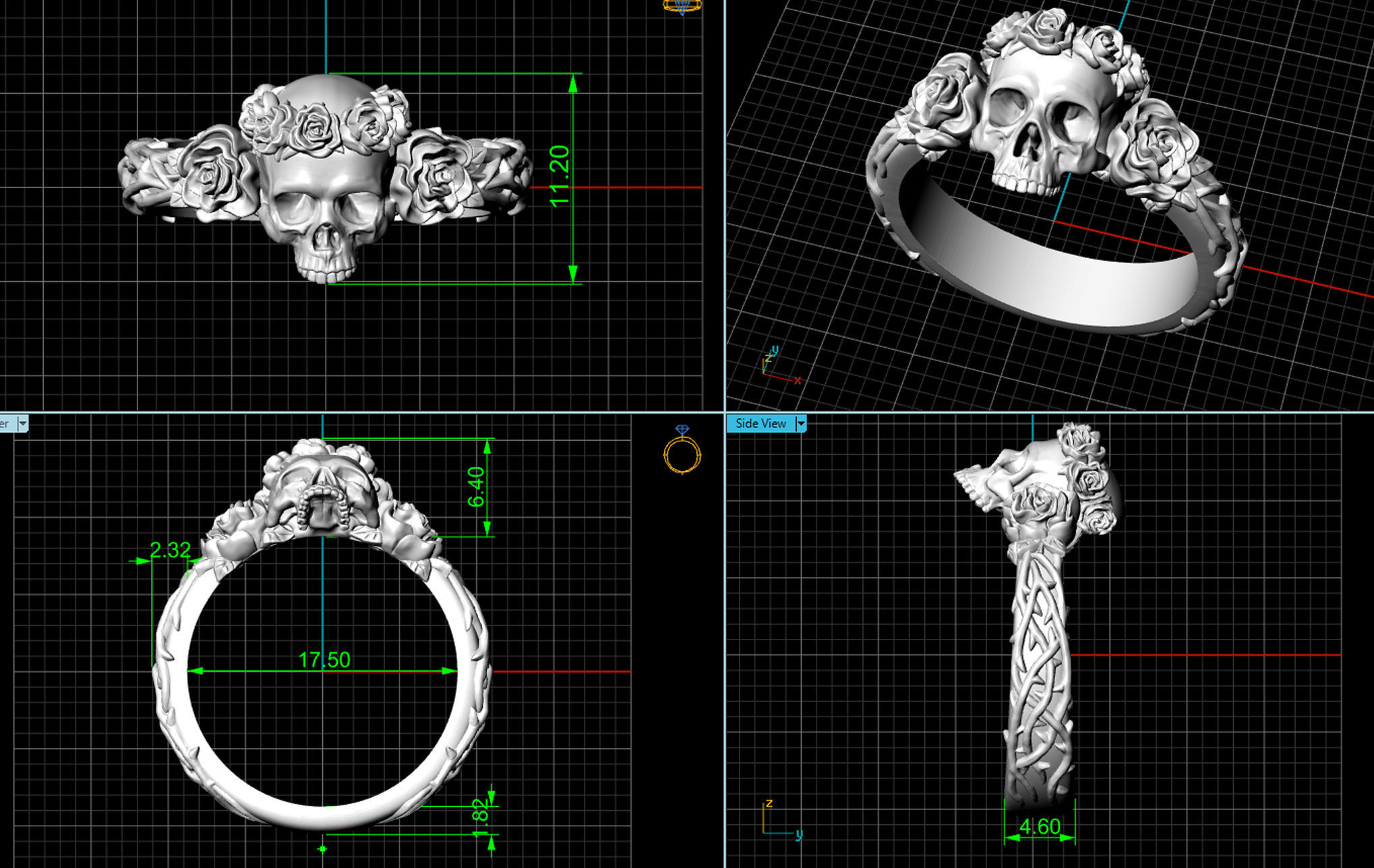 Skull and Roses Ring 3D print model_11