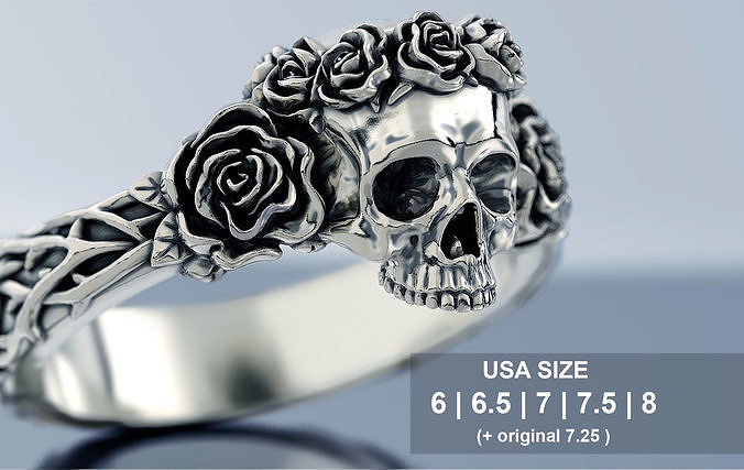 Skull and Roses Ring 3D print model