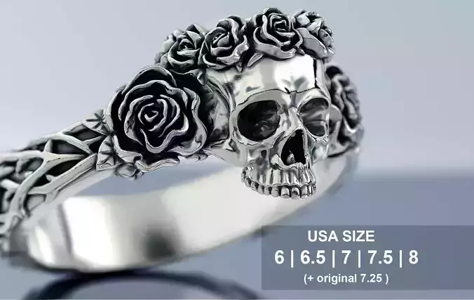 Skull and Roses Ring 3D print model