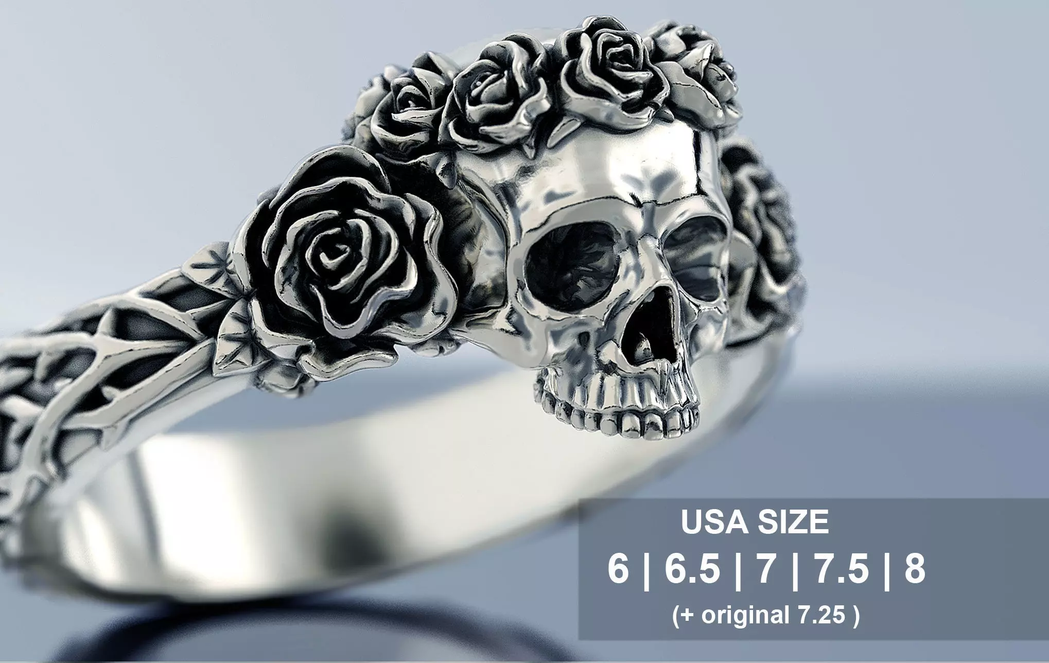 Skull and Roses Ring 3D print model_0