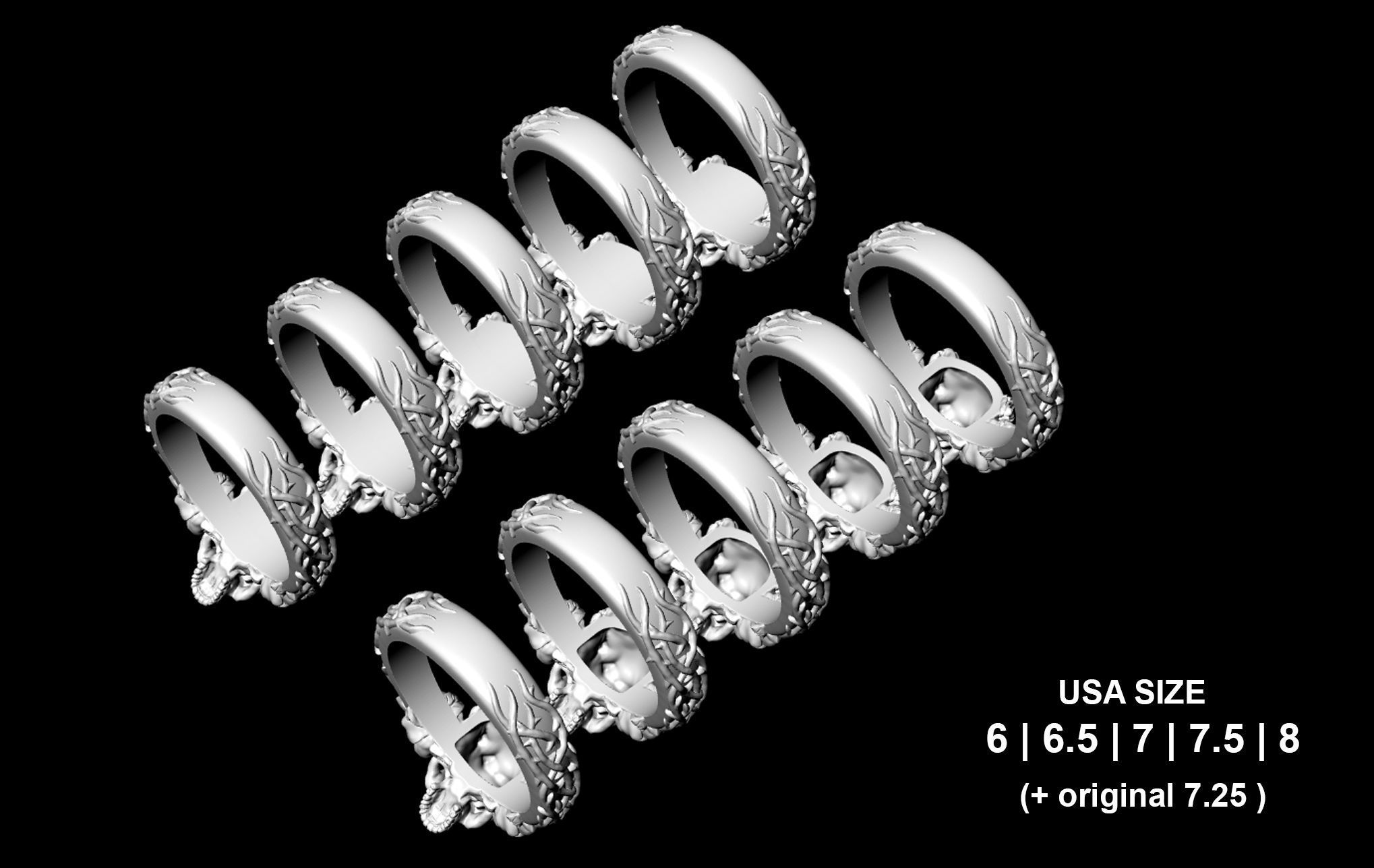 Skull and Roses Ring 3D print model_10