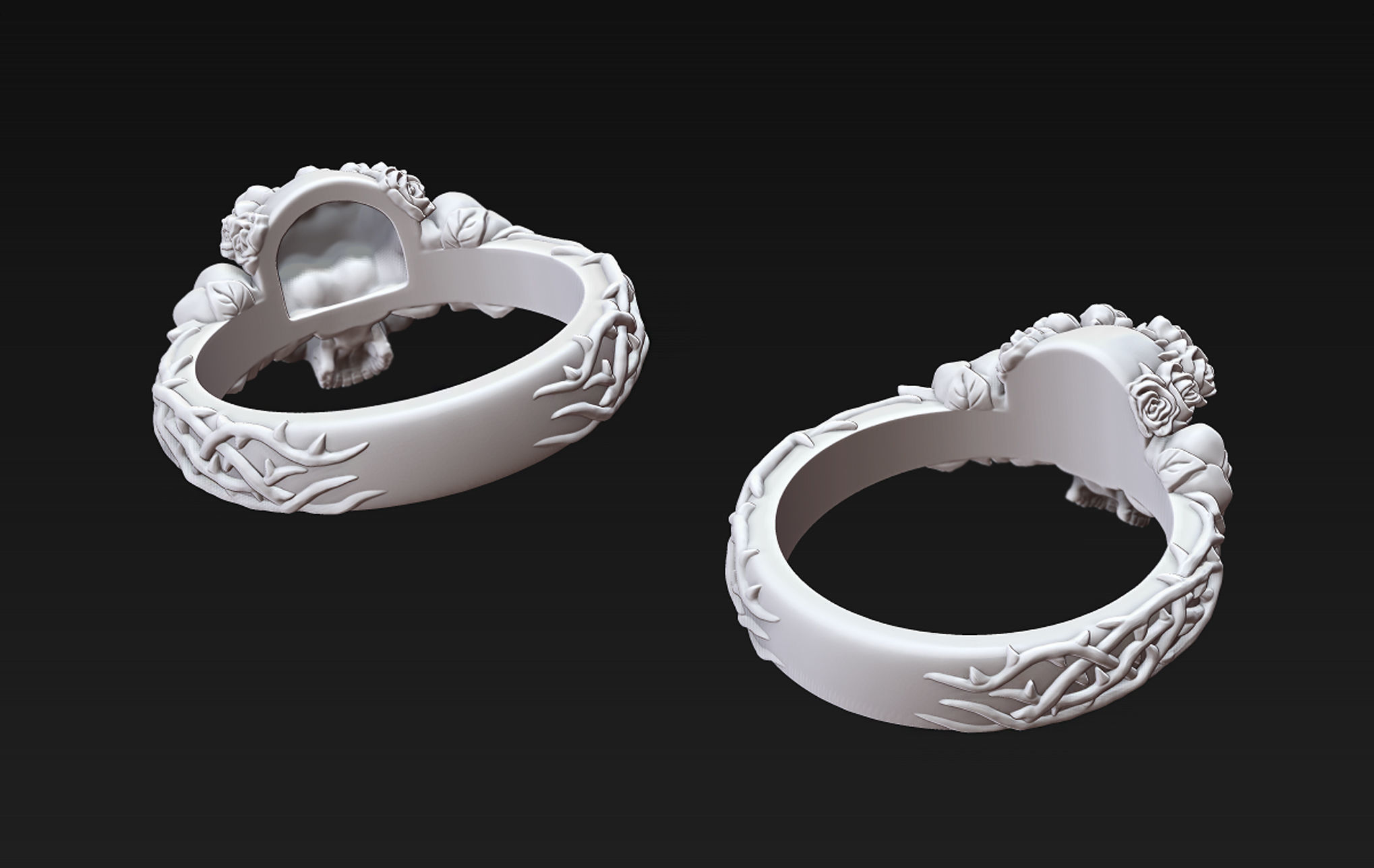 Skull and Roses Ring 3D print model_9