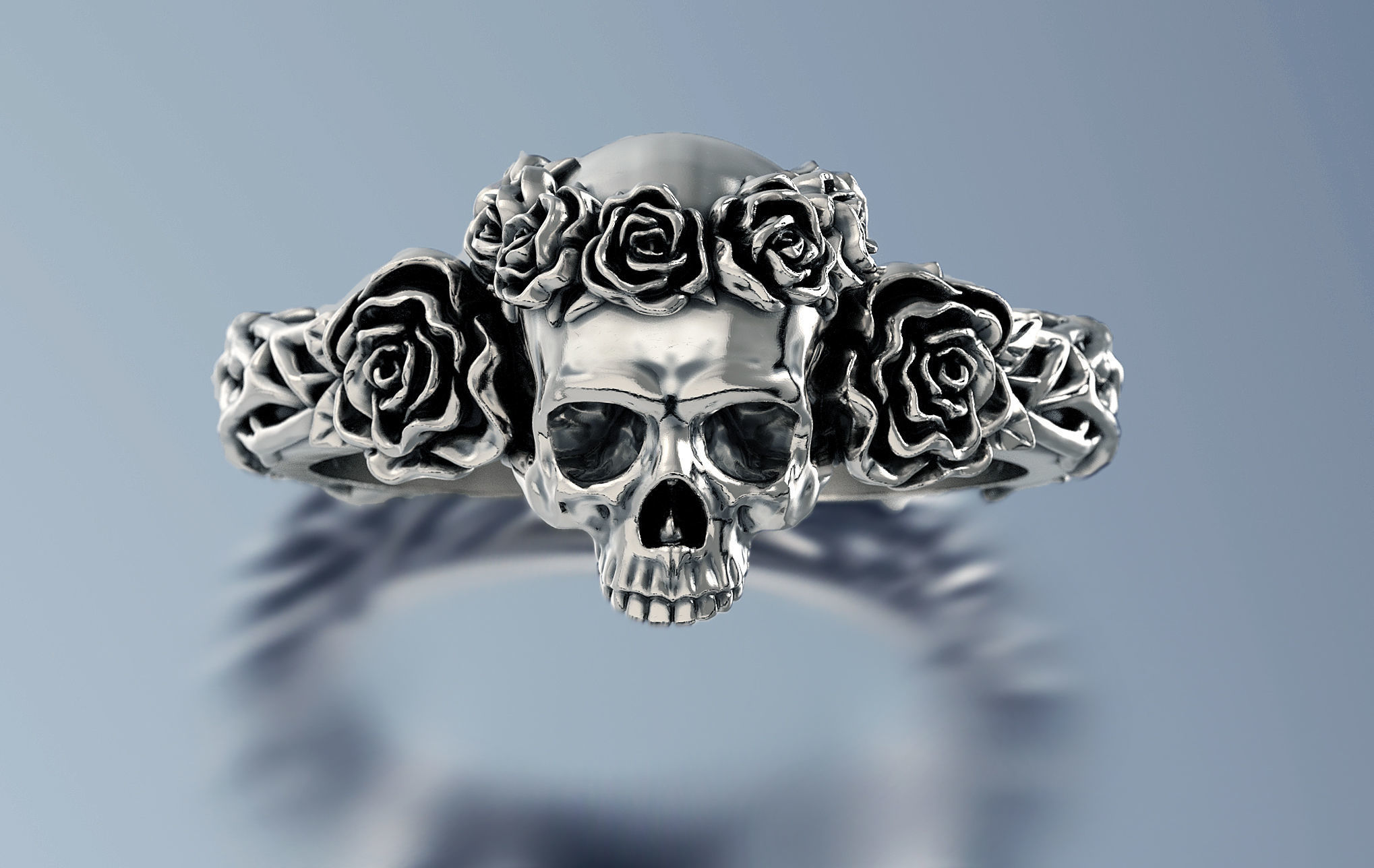 Skull and Roses Ring 3D print model_1