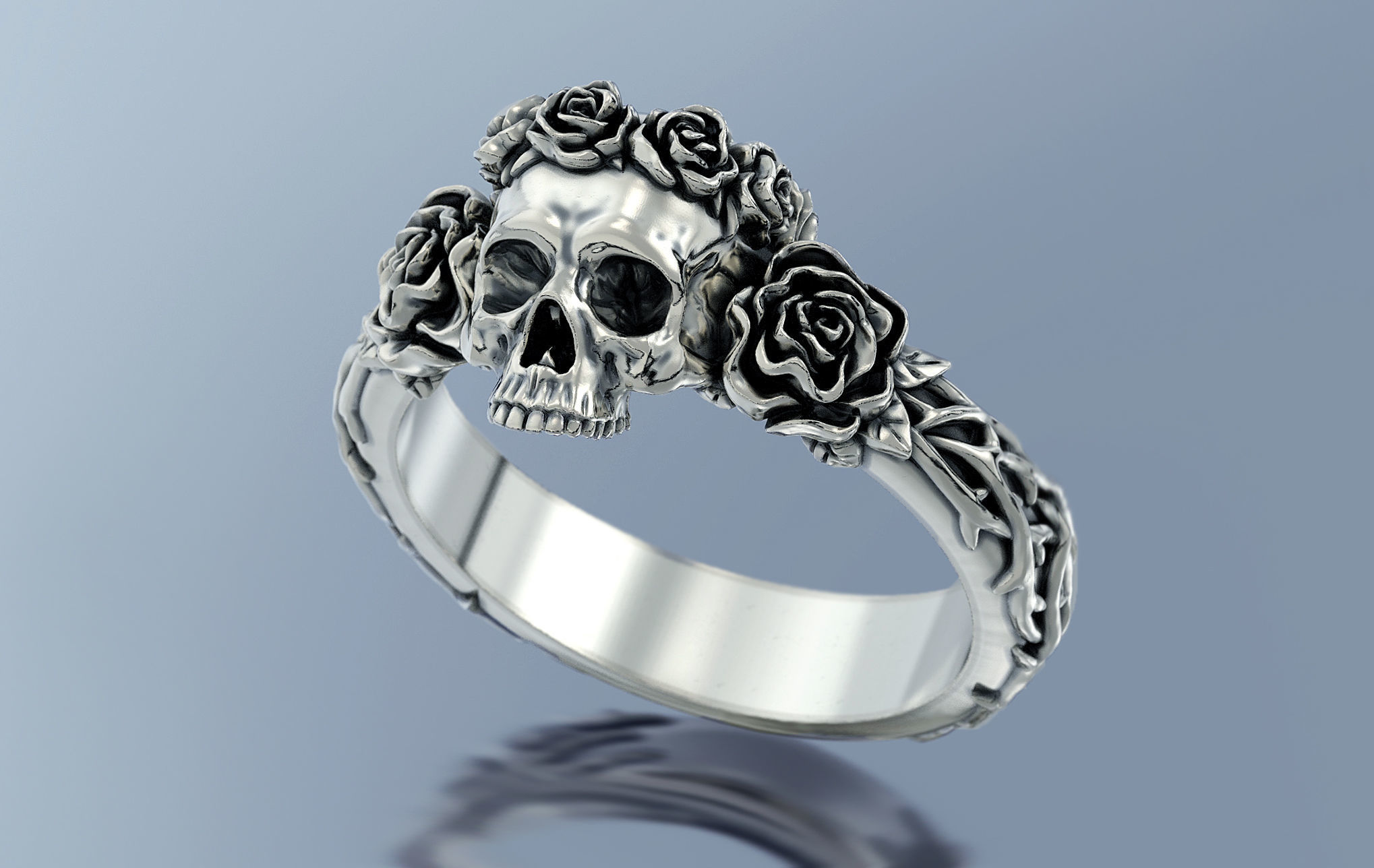 Skull and Roses Ring 3D print model_4