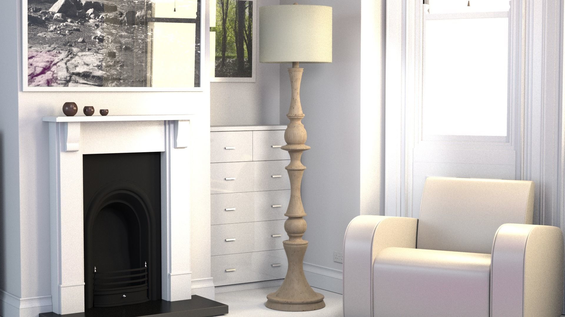 Wooden Floor Lamp 3D model_1