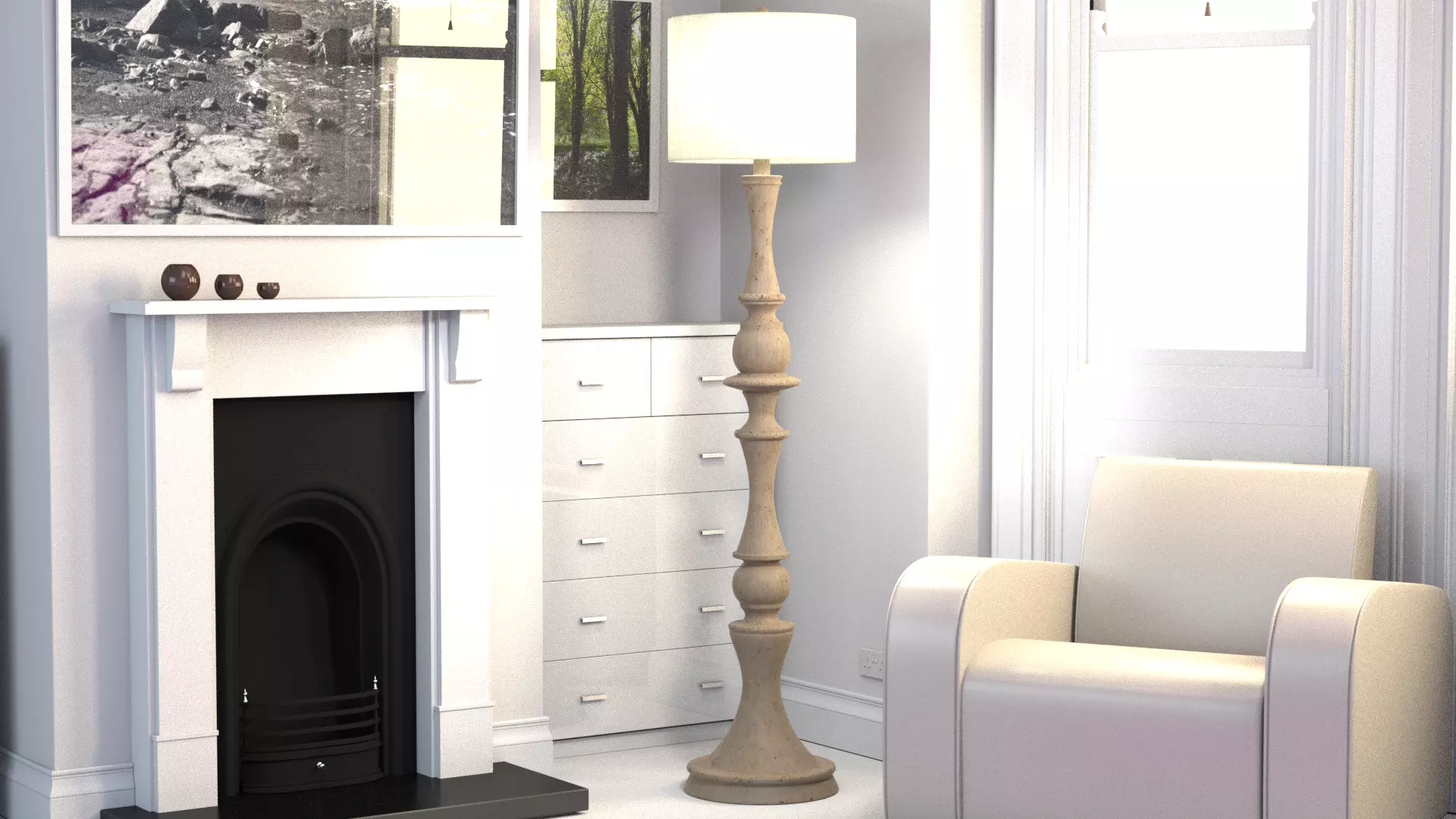 Wooden Floor Lamp 3D model_0