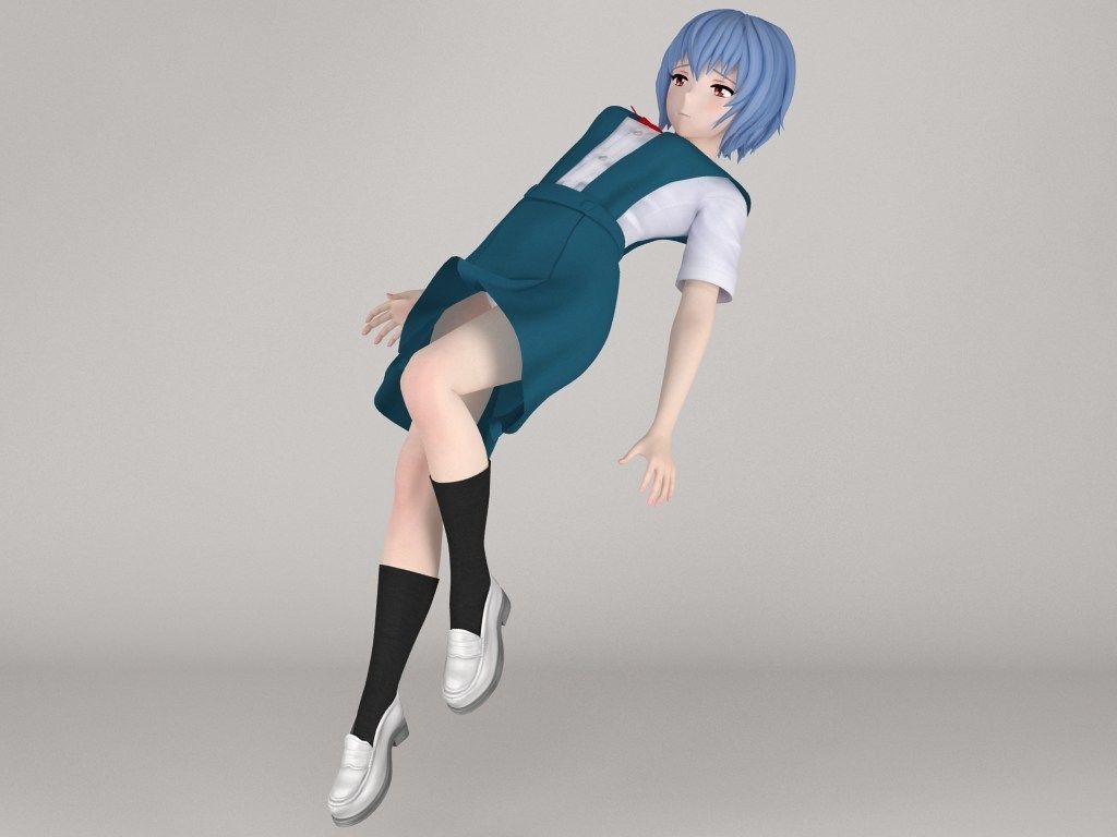 Rei Ayanami anime girl pose 02 3D model_1