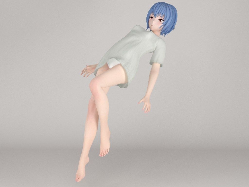 Rei Ayanami anime girl pose 02 3D model_2