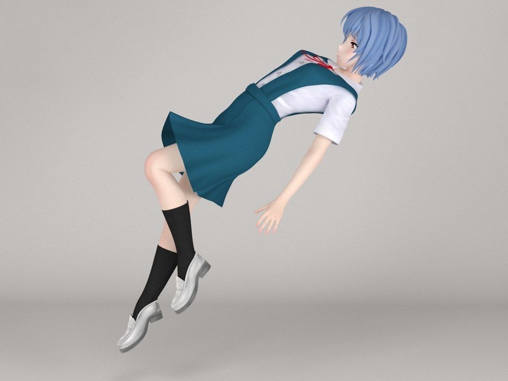 Rei Ayanami anime girl pose 02 3D model_6