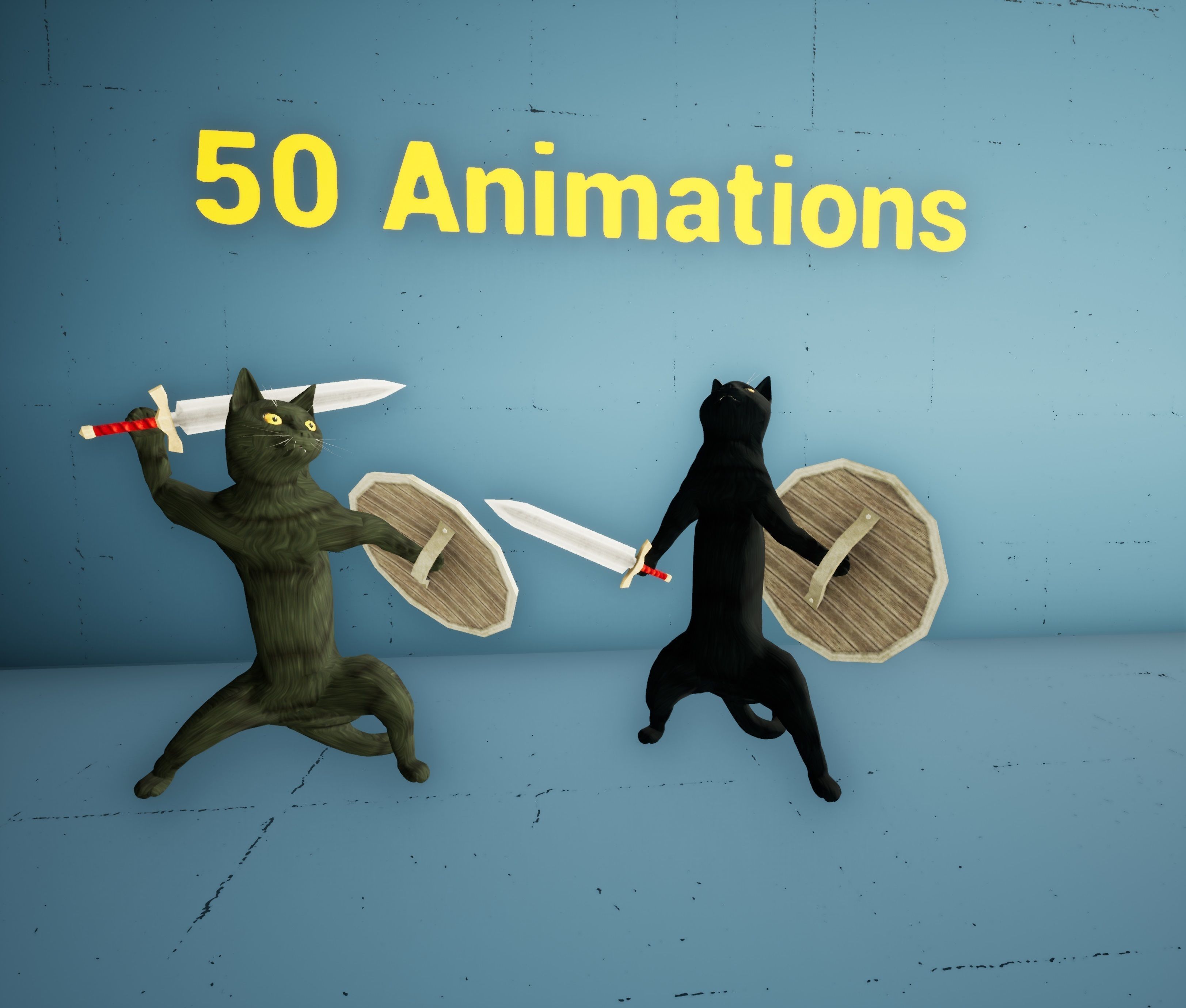 Warrior Cat Animated Character 50 Animations Sword and Shield Low-poly 3D model_2