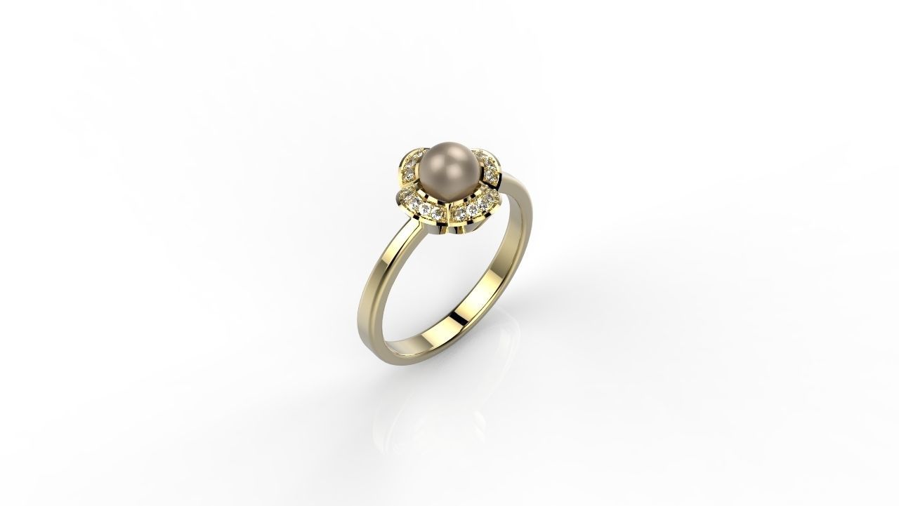 Ring and Earring of Pearls Classico flower 3D print model_3