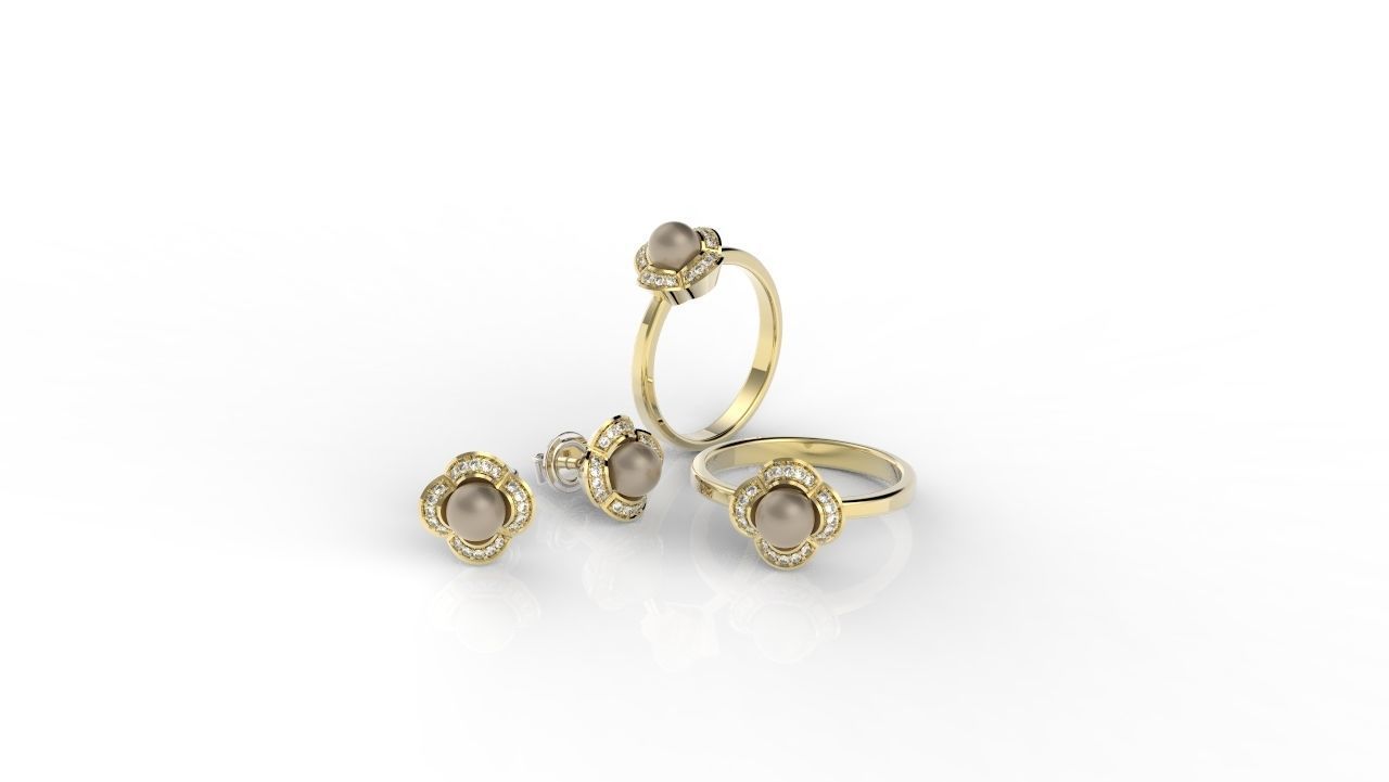 Ring and Earring of Pearls Classico flower 3D print model_1