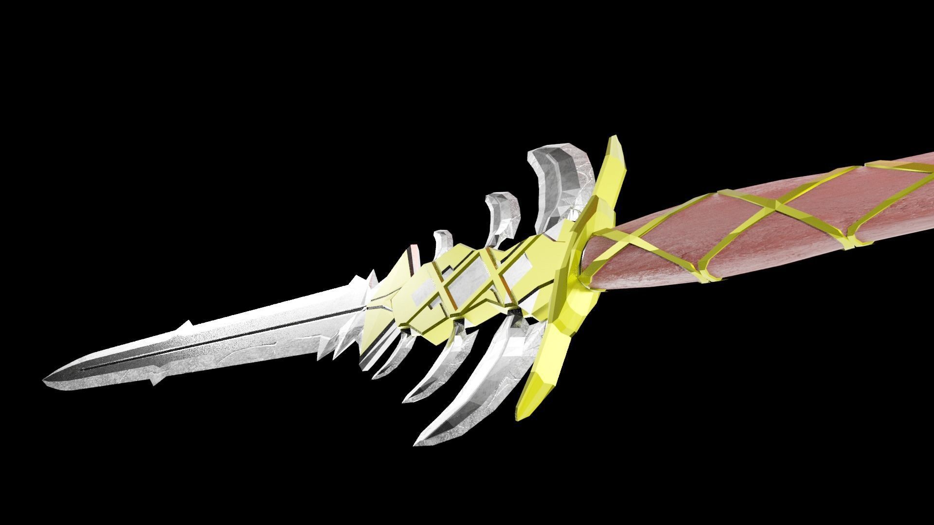 Two handed sword Low-poly 3D model_1
