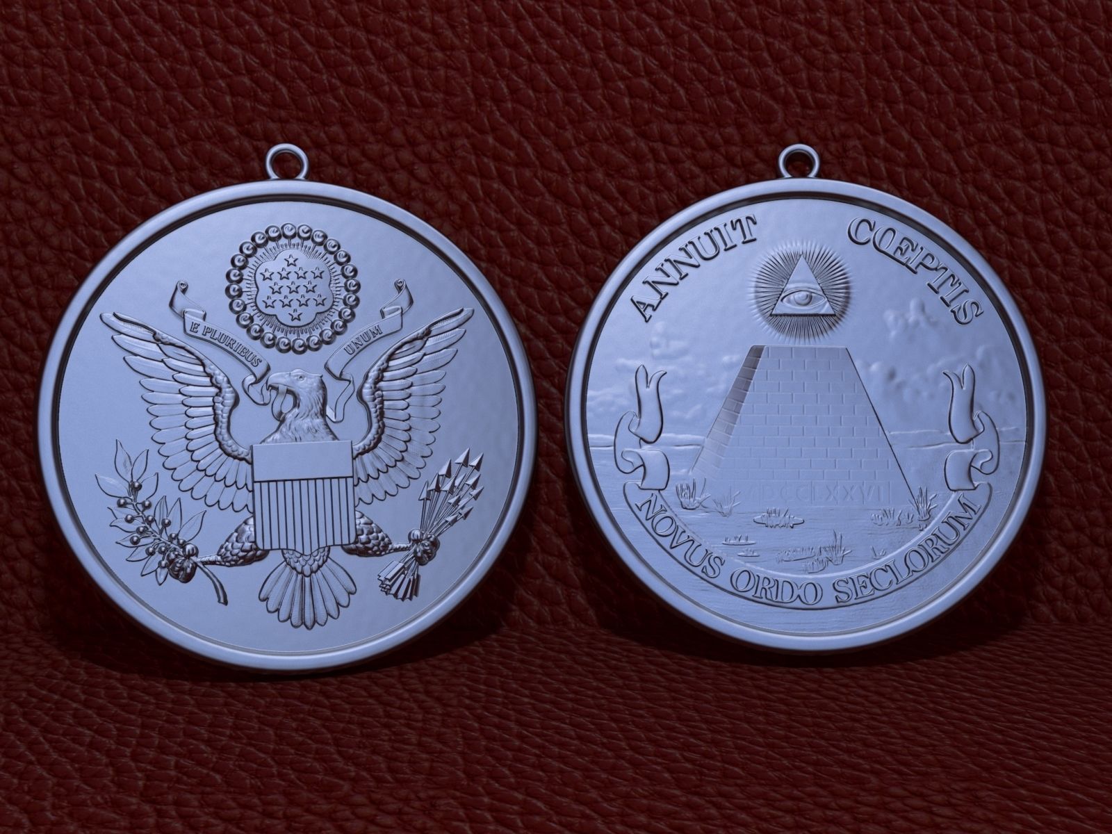 US Great Seal Coin Pendant 3D model_2