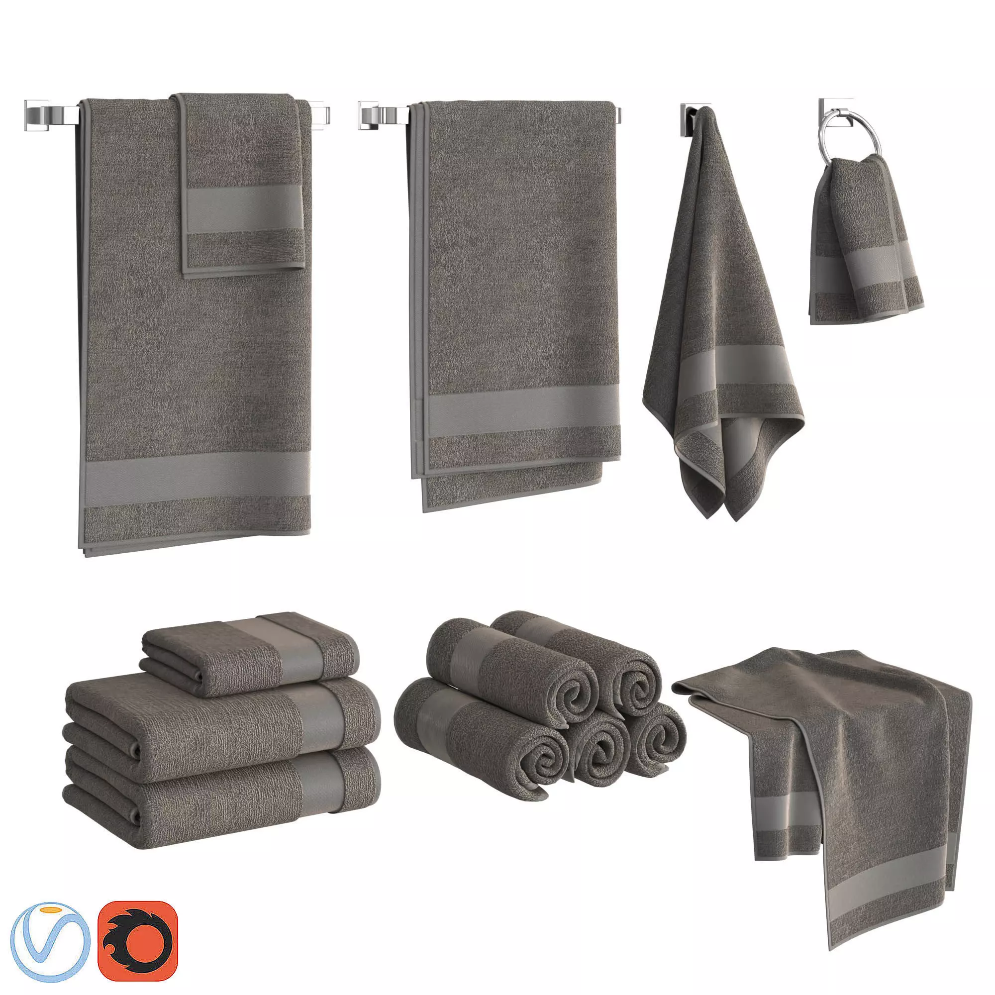 Gray Towels Set  3D model_0