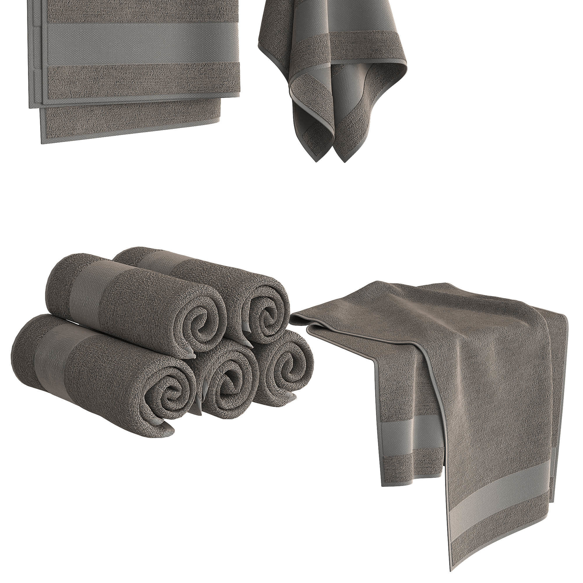 Gray Towels Set  3D model_3