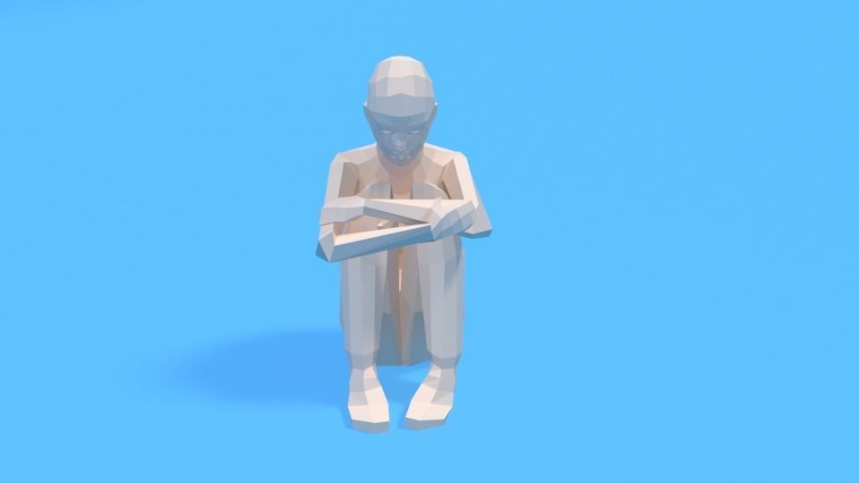 Low Poly Kid Sitting On The Floor Low-poly 3D model_1