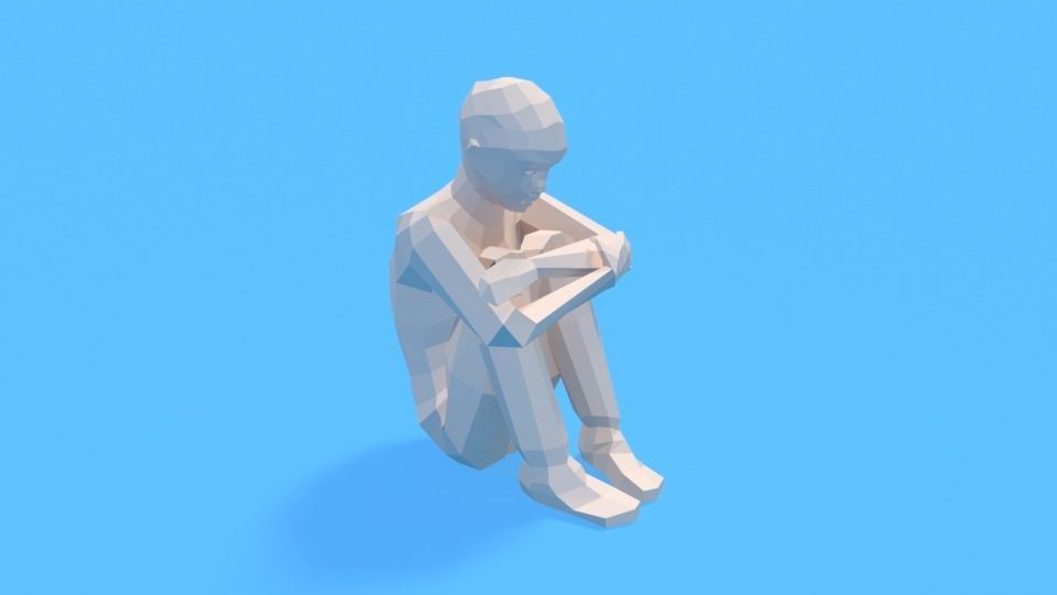 Low Poly Kid Sitting On The Floor Low-poly 3D model_2