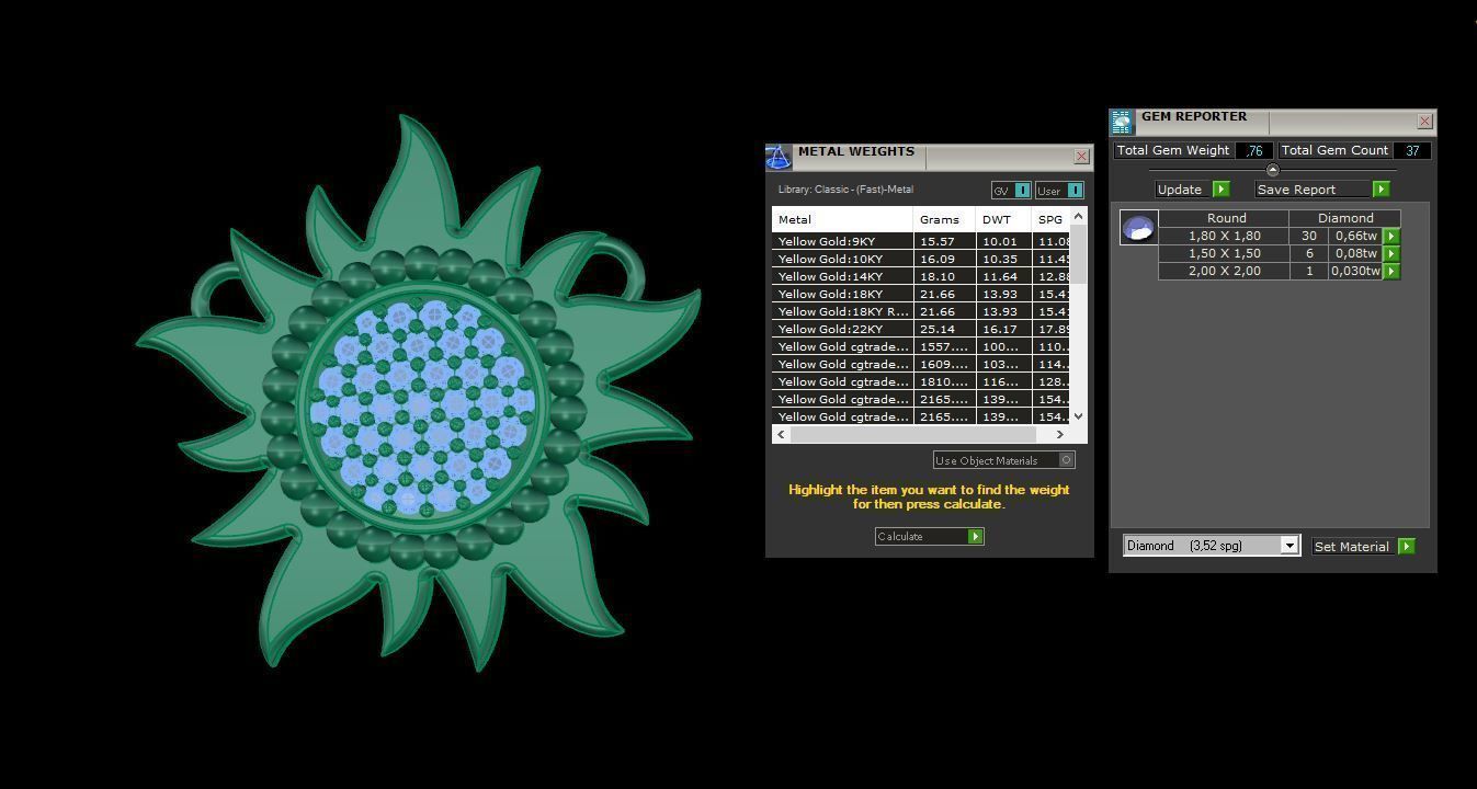 Pendant 3 sun gold with diamonds 3D print model_6