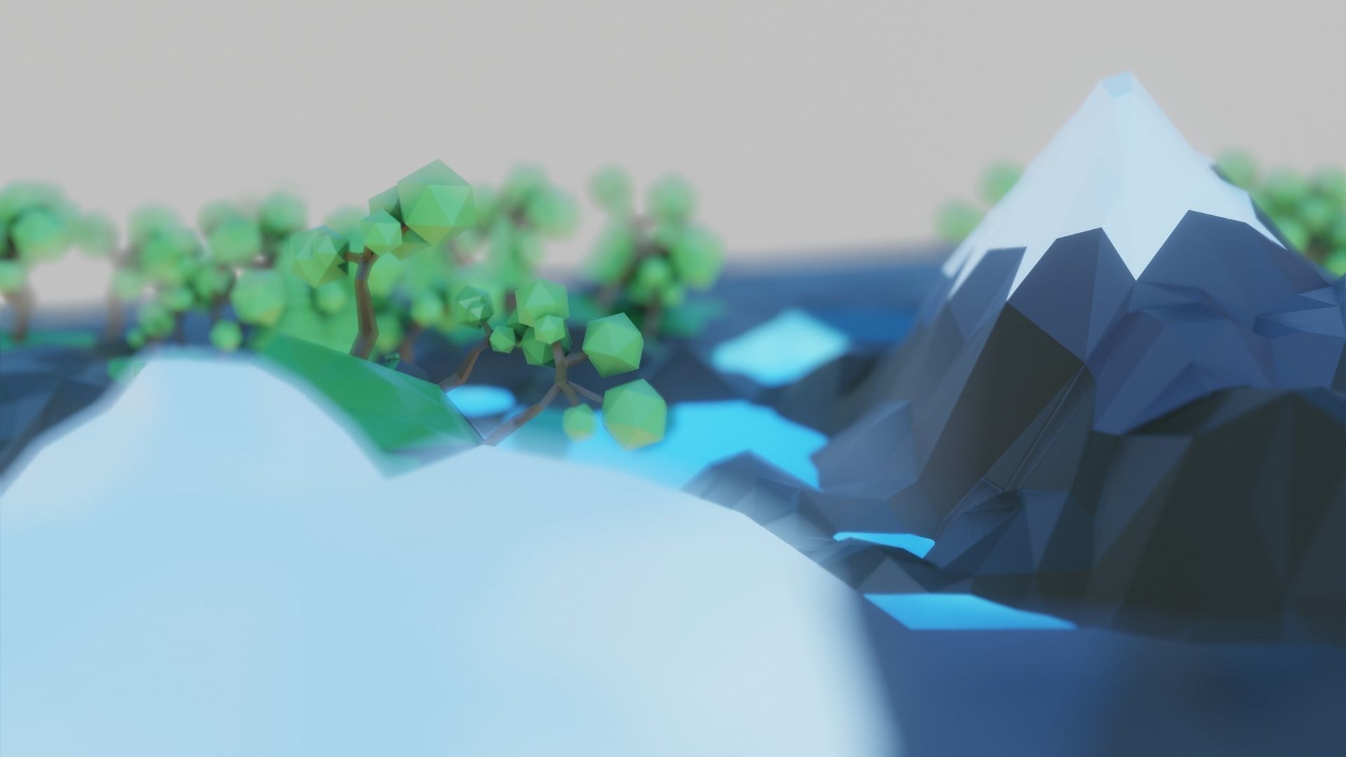 Low Poly Mountains island with trees and lake Free low-poly 3D model_2