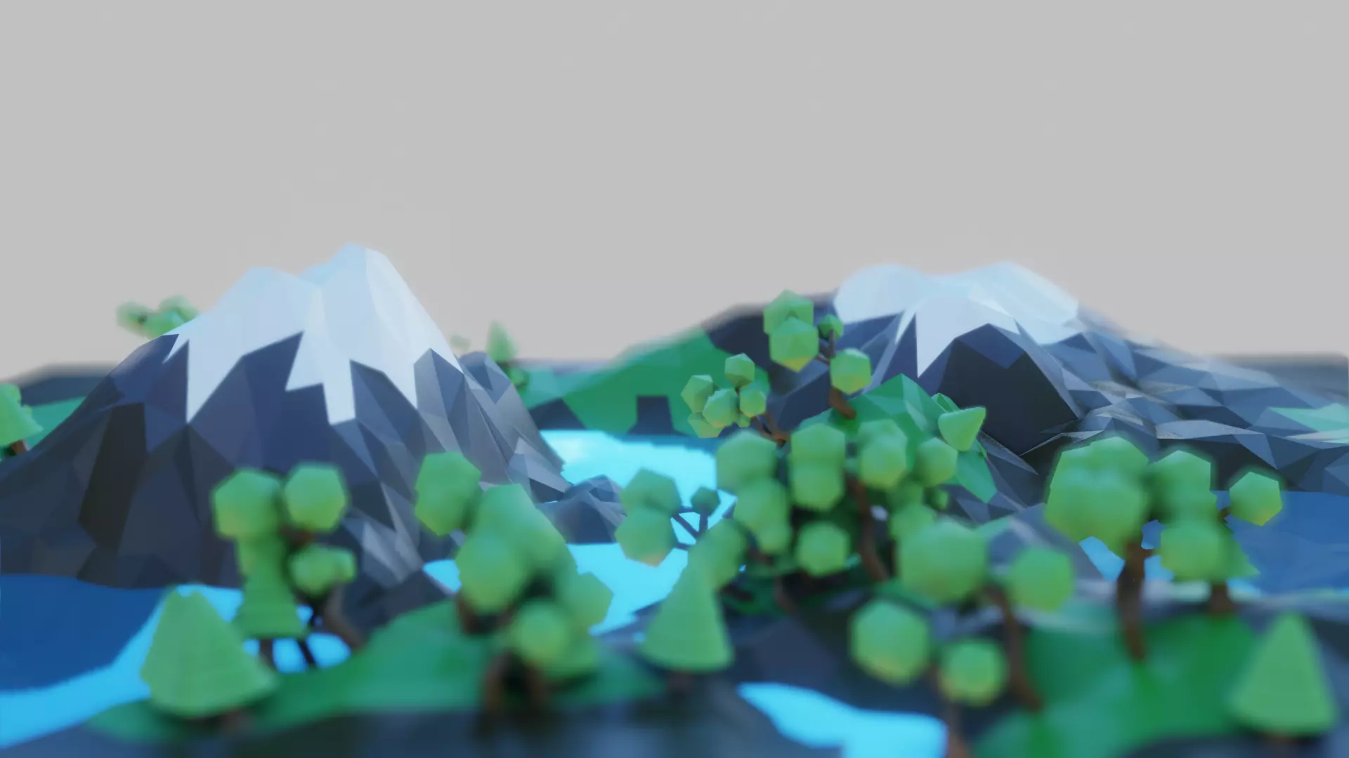 Low Poly Mountains island with trees and lake Free low-poly 3D model_0