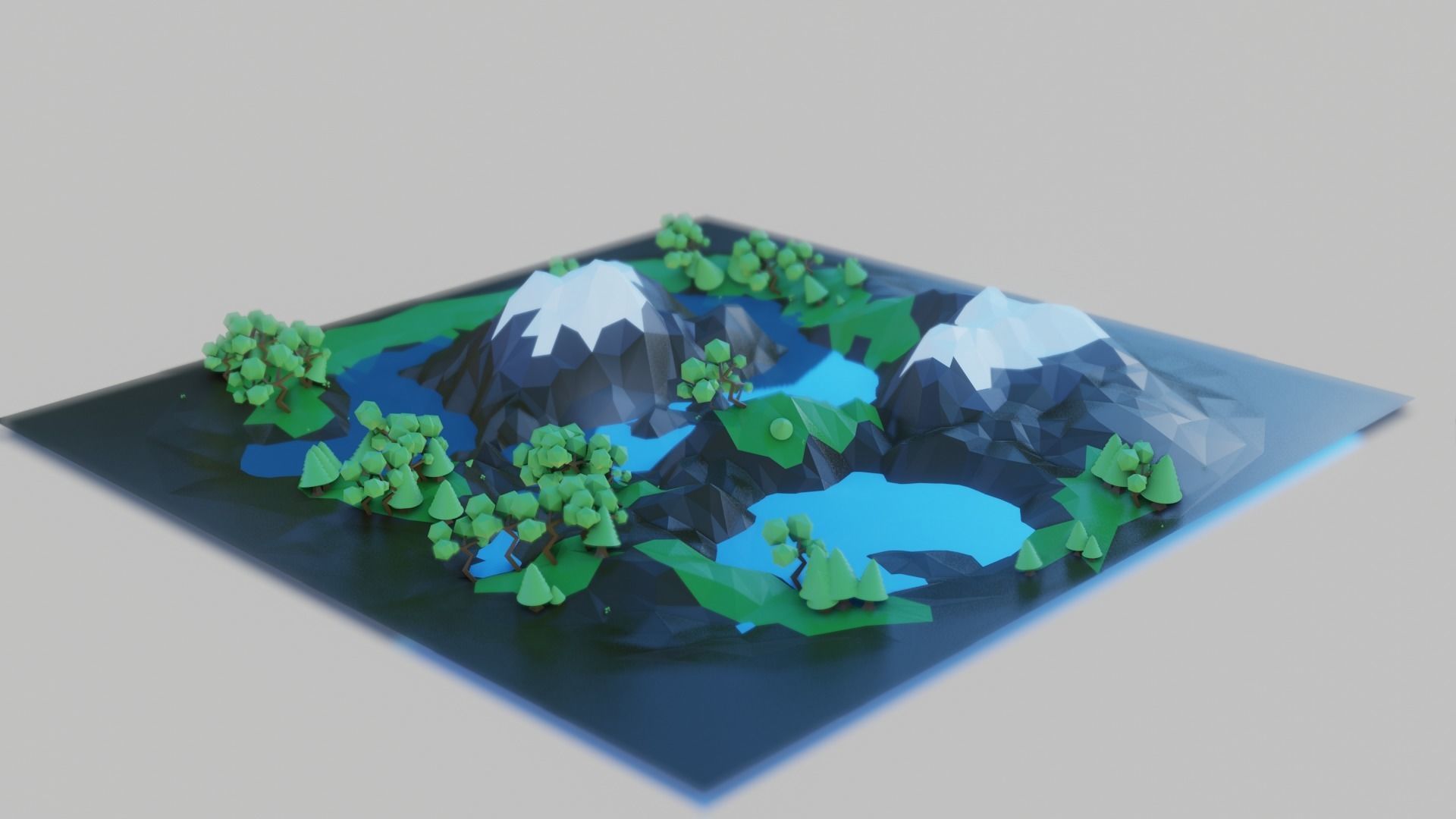 Low Poly Mountains island with trees and lake Free low-poly 3D model_4