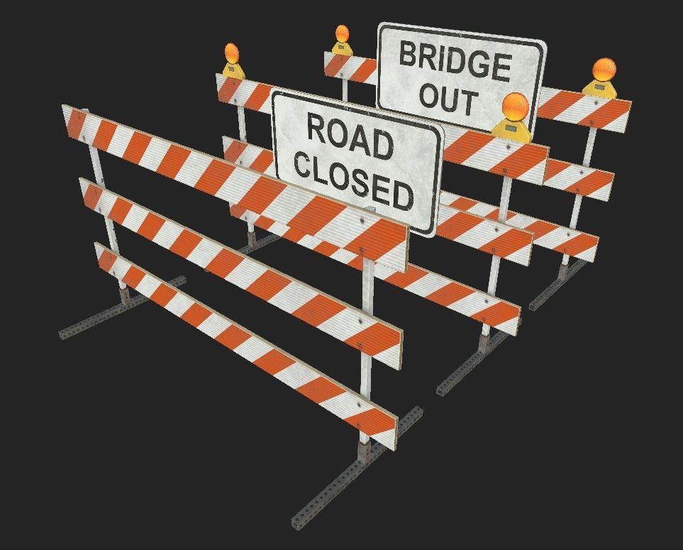 City Barricades Road Consturtion Low-poly 3D model_7