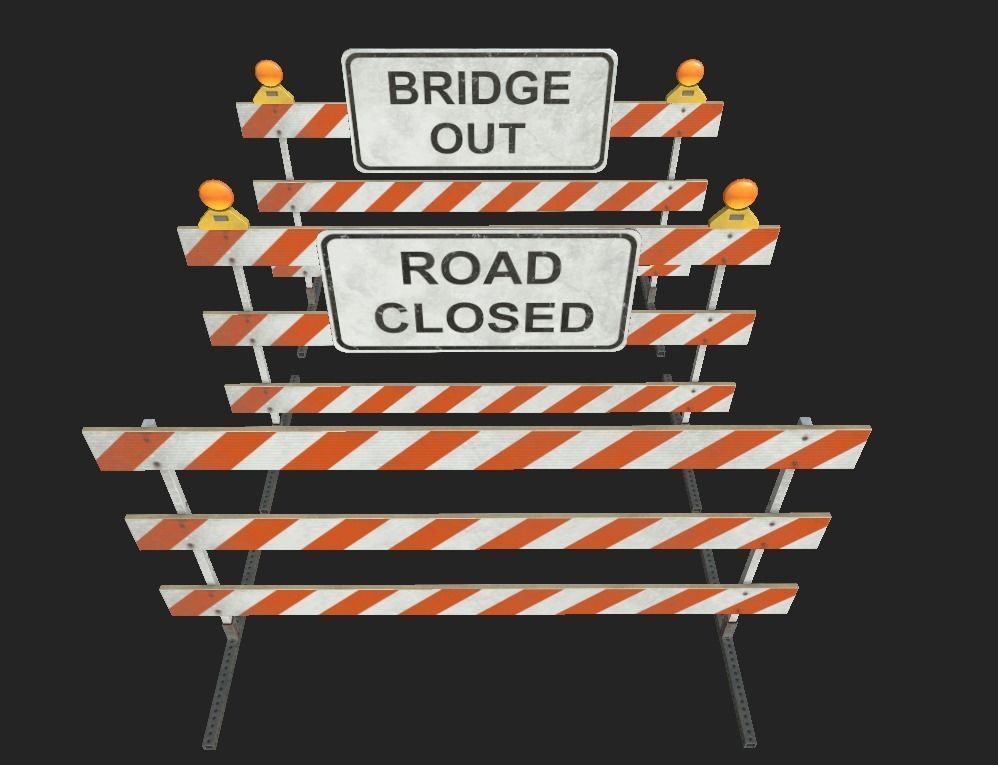 City Barricades Road Consturtion Low-poly 3D model_2