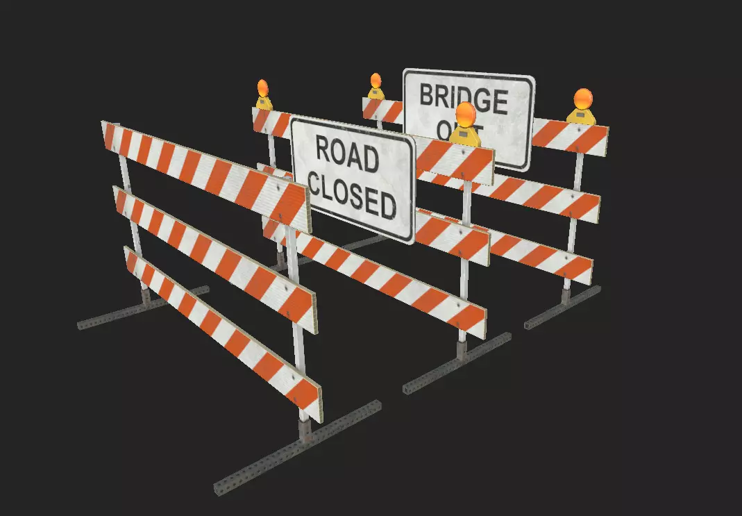 City Barricades Road Consturtion Low-poly 3D model_0