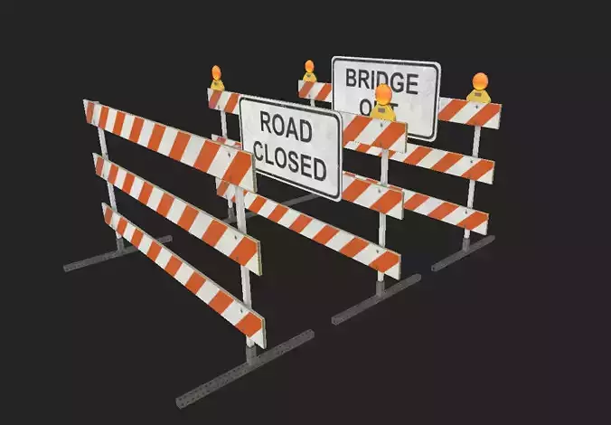 City Barricades Road Consturtion Low-poly 3D model