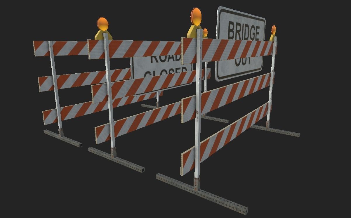 City Barricades Road Consturtion Low-poly 3D model_1
