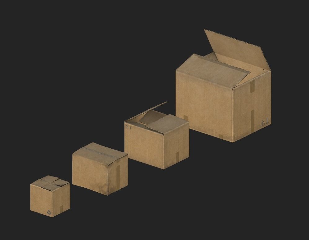 Cardboard Boxes Low-poly 3D model_7