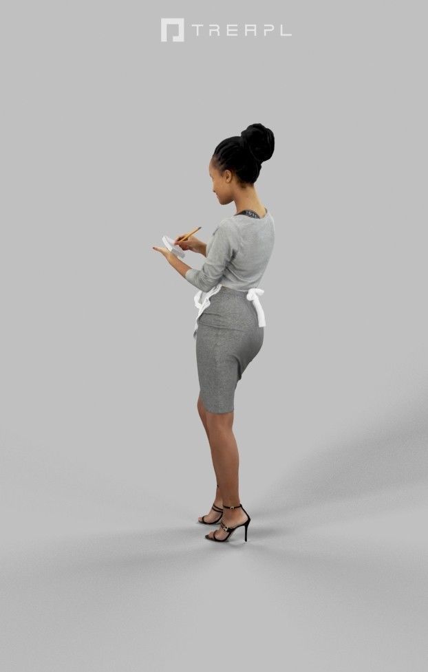 A Black African Waitress Woman Noting Down An Order Barmaid Low-poly 3D model_6