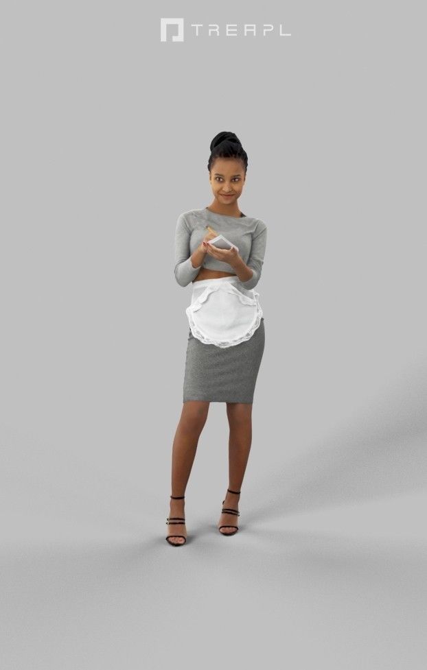 A Black African Waitress Woman Noting Down An Order Barmaid Low-poly 3D model_2