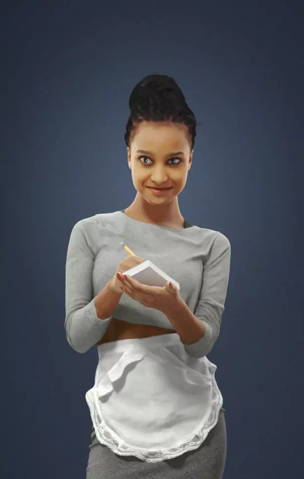 A Black African Waitress Woman Noting Down An Order Barmaid Low-poly 3D model_0