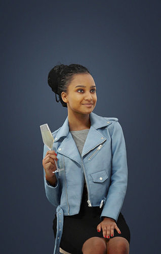 Casual African Sitting Woman In A Leather Jacket with Champagne Low-poly 3D model
