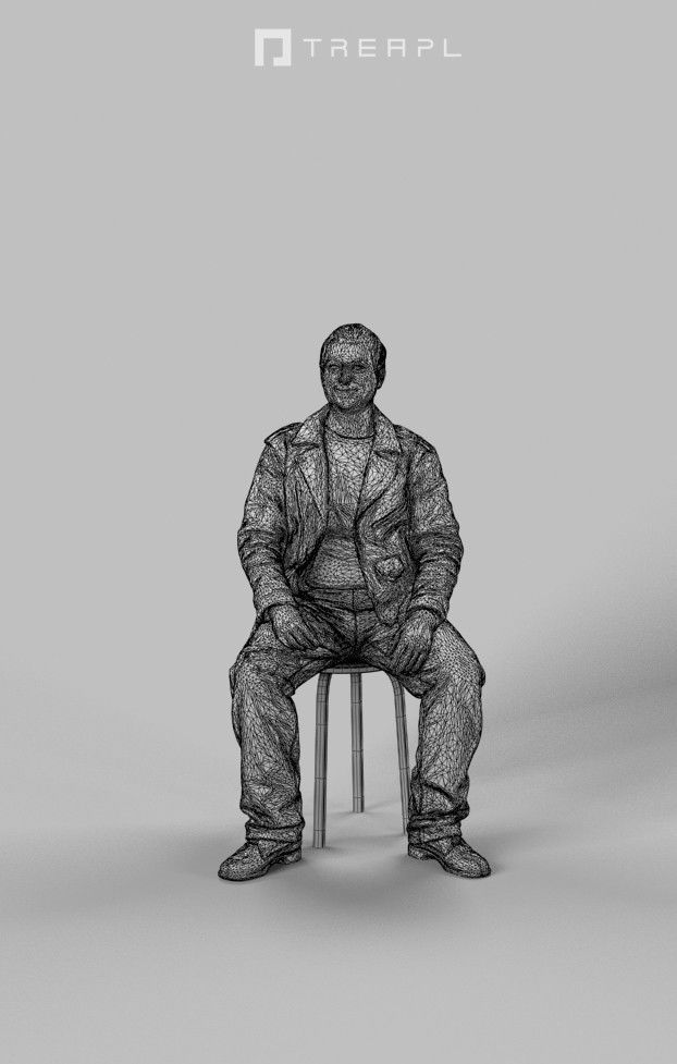 Sitting Man Victory In A Leather Jacket And Torn Jeans  Low-poly 3D model_9