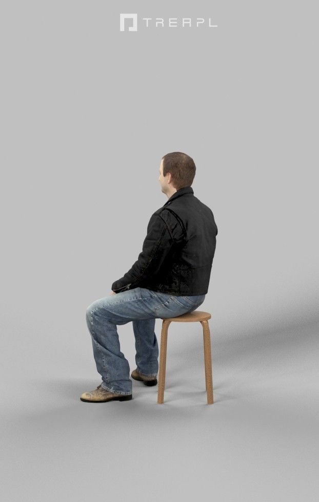 Sitting Man Victory In A Leather Jacket And Torn Jeans  Low-poly 3D model_7