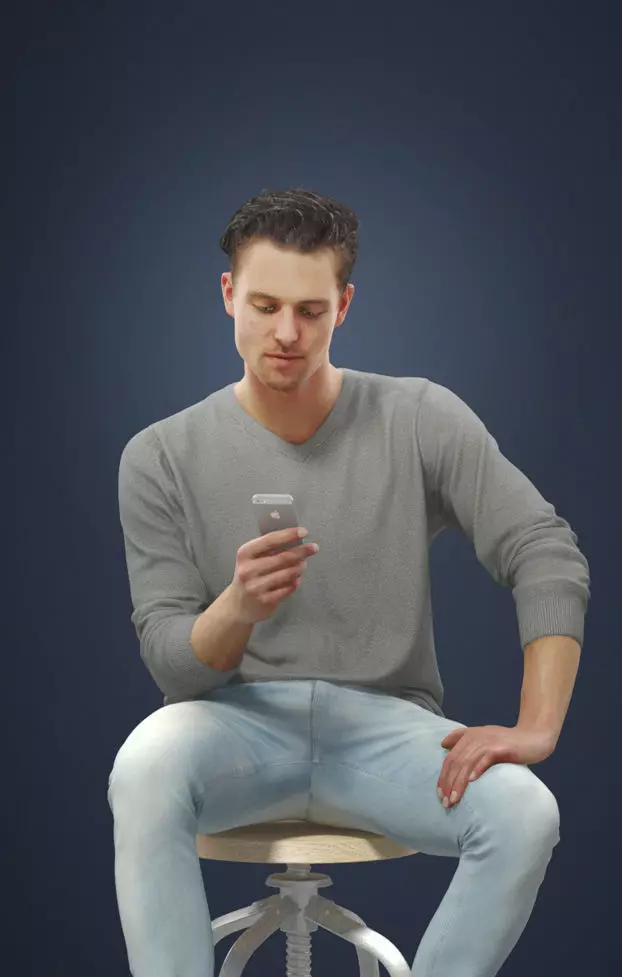 Virtue A Young Sitting Man Casually Texting On His Cell Phone Low-poly 3D model_0